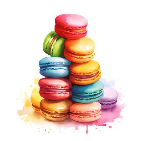 Colorful macaroons on white background. Watercolor illustration.の素材
