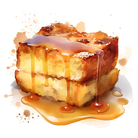 Watercolor illustration of honey toast with drizzled condensed milk.の素材