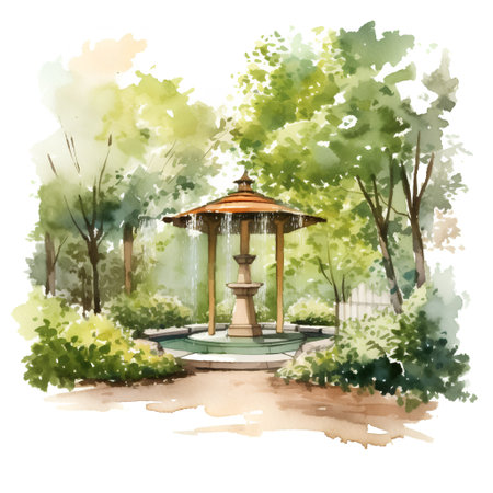 Watercolor illustration of a gazebo in the park.の素材