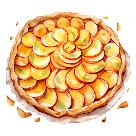 Apple pie. Hand drawn watercolor illustration isolated on white background.の素材