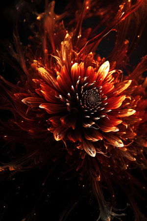 Orange chrysanthemum flower on black background. 3D illustrationの素材