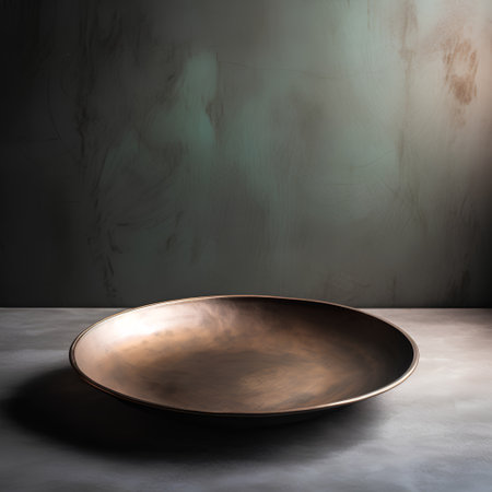 Empty brown plate on dark concrete background. Mock up, 3D Renderingの素材