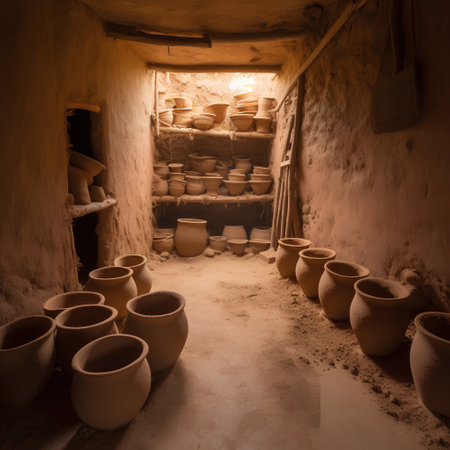 Clay pots in a clay pottery workshop in Morocco, Africaの素材