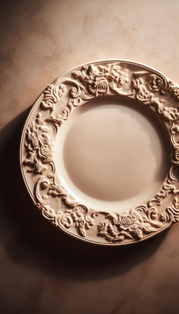 Beautiful vintage plate on a beige background. Toned.の素材