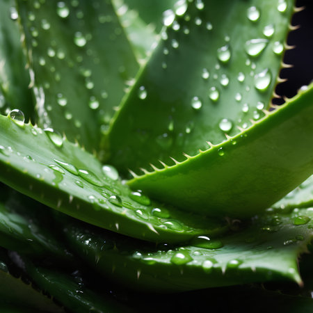 Aloe vera plant with water drops close up. Natural background.の素材