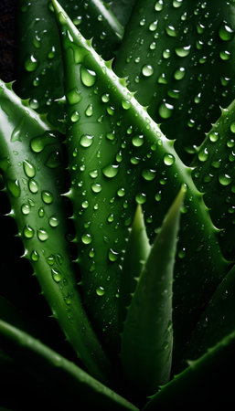 Aloe vera plant with water drops close up. Natural background.の素材