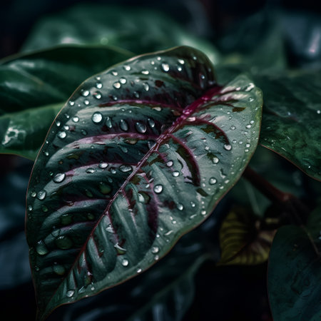 Close up of green leaves with water drops. Selective focus.の素材
