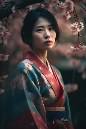 Beautiful asian woman in traditional japanese kimonoの素材