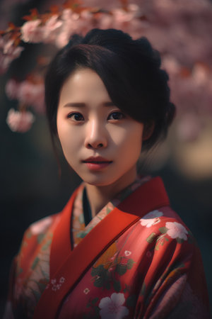 Portrait of a beautiful asian woman wearing a kimonoの素材