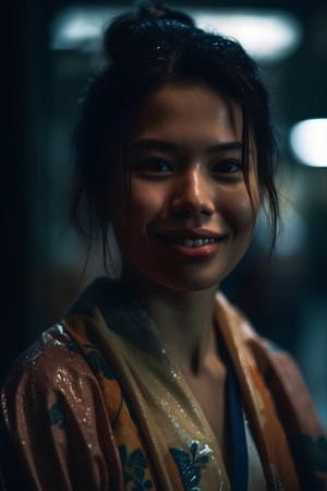 Portrait of a beautiful young asian woman in traditional clothes.の素材