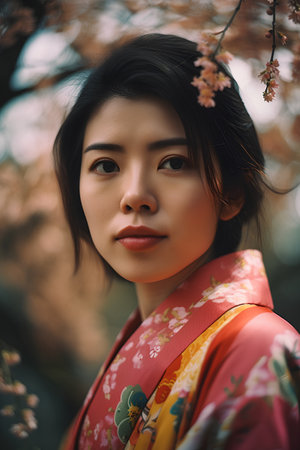 Portrait of a beautiful asian girl in kimono.の素材