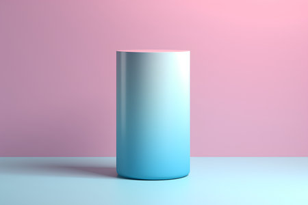 3d render of blue cylinder stand on pastel pink background.の素材