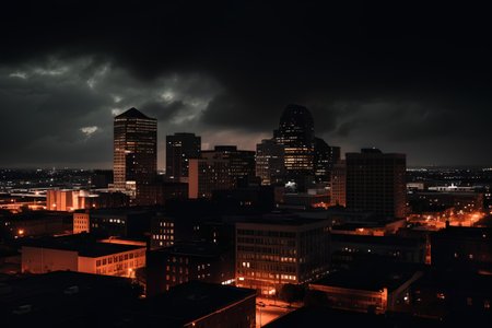 Boston Skyline at Night, Boston, Massachusetts, United States.の素材