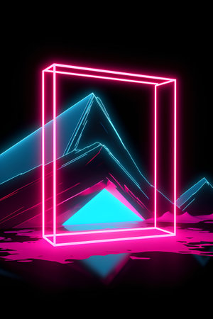 3d render, abstract background, neon geometric shape, neon lines, ultraviolet lightの素材
