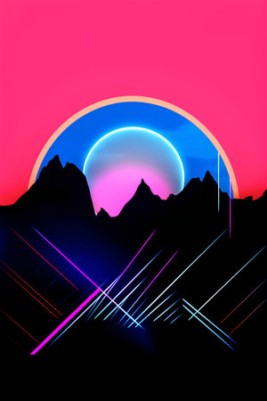 Night landscape with mountains and the sun. Vector illustration. Eps 10の素材