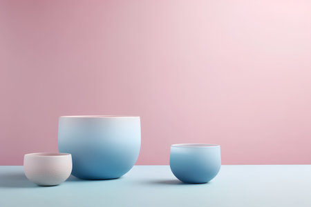 3d render of blue and white round candlestick on pastel backgroundの素材