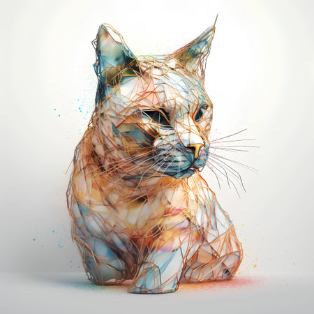 Illustration of a cat with abstract background. 3d rendering.の素材
