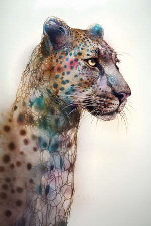 Panther portrait with grunge texture and space for your textの素材