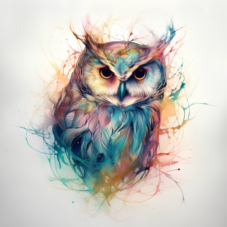 Colorful watercolor painting of owl on white background. Vector illustration.の素材