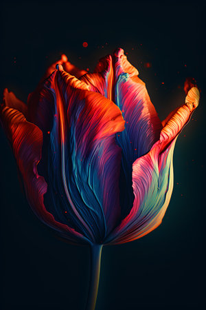Beautiful tulip on dark background. 3d rendering, 3d illustration.の素材