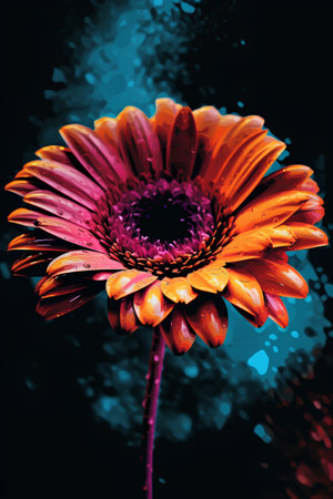 Colorful gerbera flower on a dark background. Digital painting.の素材