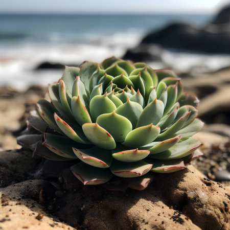 Succulent plant on the seashore. Natural background.の素材