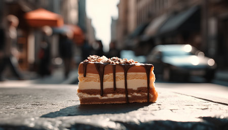 Tasty tiramisu cake on a street in Paris, Franceの素材