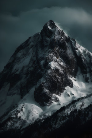 Mountain landscape with snow and cloudy sky in Dolomites, Italyの素材