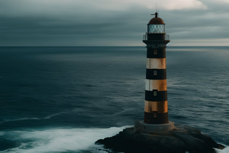 Lighthouse in the middle of the ocean on a cloudy day.の素材