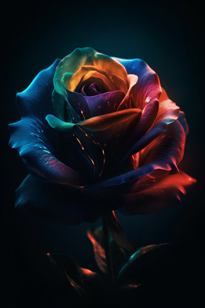 Beautiful multicolored rose on a dark background close-upの素材