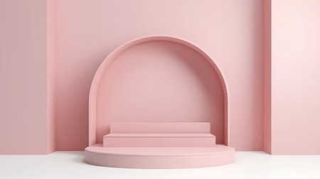 3d rendering of minimal geometric forms. Pink podium for your design.の素材
