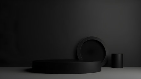Black podium in a dark room. 3d render, 3d illustrationの素材