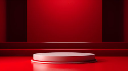Abstract red podium on red background. 3d render. Mock upの素材