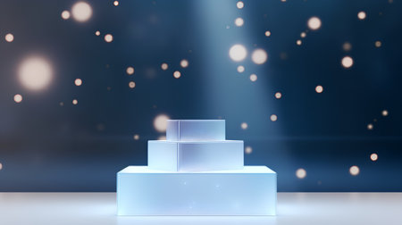 Podium on blue background with bokeh effect. Vector illustration.の素材