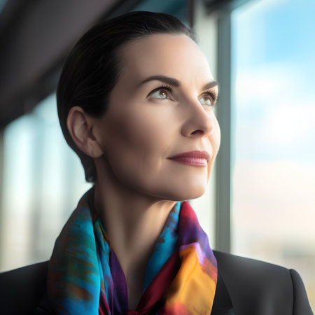 Portrait of pensive businesswoman looking away while sitting in officeの素材