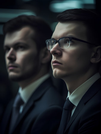 Portrait of a handsome young man in a suit and glasses.の素材