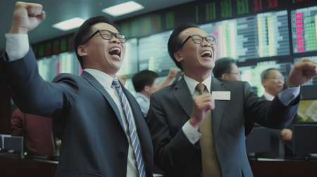 Businessman cheering with his team at the conference room in the officeの素材