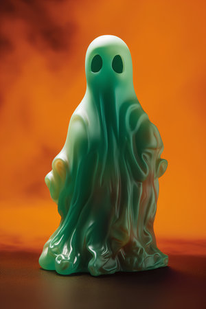 Halloween green ghost on orange background. 3d render illustration.の素材