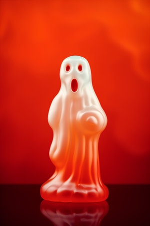 ghost on a red background. 3d rendering. Computer digital drawing.の素材