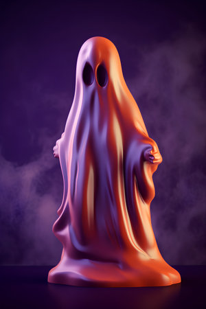 Halloween ghost on a purple background. 3d rendering, illustration.の素材