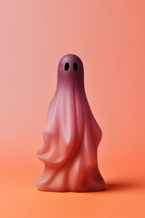 Halloween ghost isolated on orange background. 3d render illustration.の素材