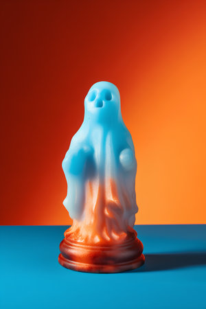 Halloween ghost on orange background. 3d render. Minimal Halloween concept.の素材
