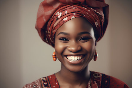 Beautiful african american woman wearing headscarf and smilingの素材