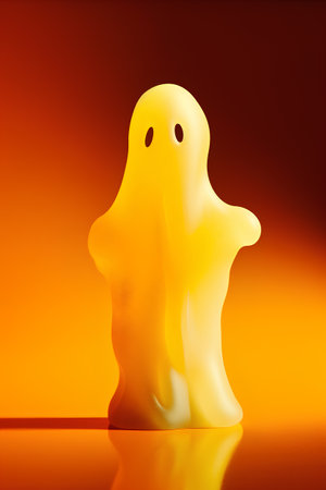 Halloween ghost isolated on orange background. 3d render illustration.の素材