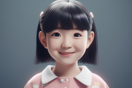 Japanese girl with a smile on her face (3d render)の素材