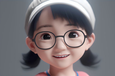Portrait of a cute asian girl wearing glasses and a capの素材