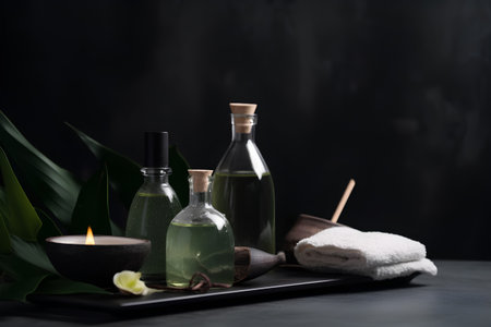 Spa still life on a dark background. Aromatherapyの素材