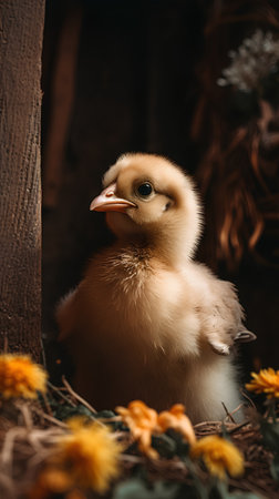 Cute little chicken on the farm. Close-up portrait.の素材