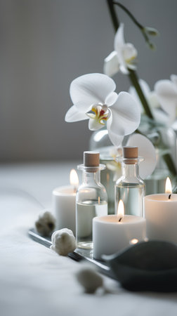 Spa still life with white orchids, candles and sea saltの素材