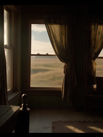 Sunset at the window with a view of the Gulf of Finlandの素材